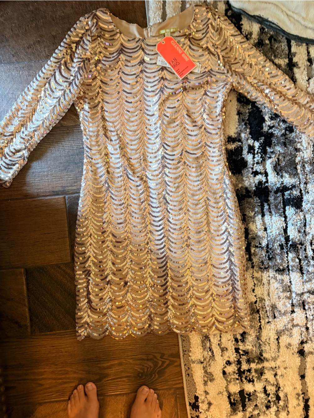 Gianni Bini Gold Sequin Scallop Shift Dress